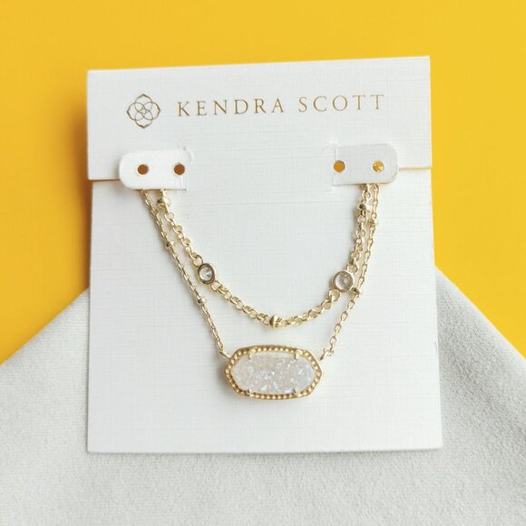 Kendra Scott Gold Iridescent Drusy Elisa Multi Strand Necklace w/Dust Bag - Picture 1 of 3